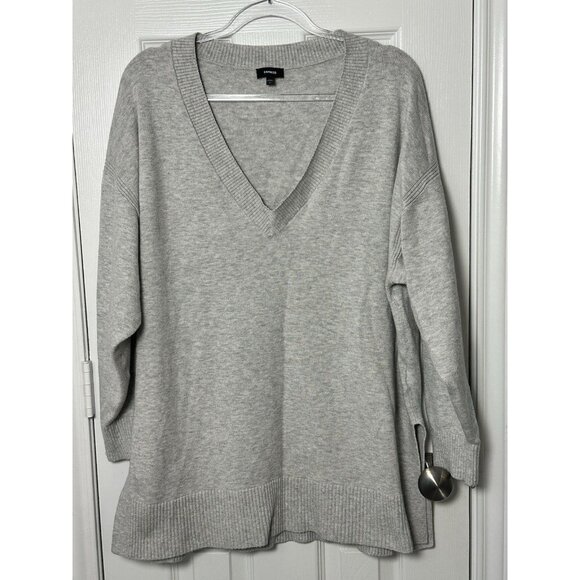 Express Women’s Gray V-Neck Sweater Size XL Oversized - Picture 1 of 10